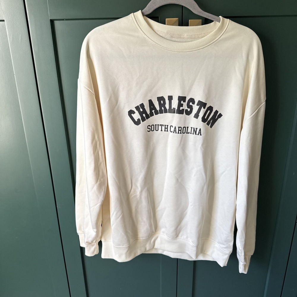 Charleston SC yellow pullover sweatshirt womens large Rainbow Row Souvenir Light